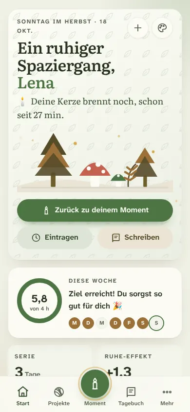 Der Startbildschirm im Stil Wald und Moos