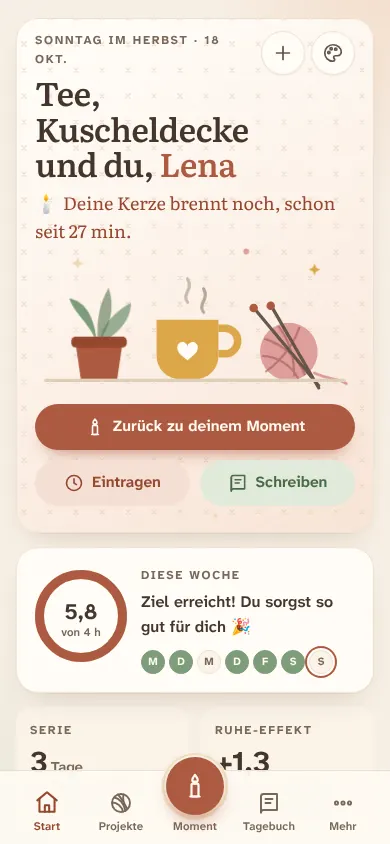 Der Startbildschirm im Stil Wohlfühlecke