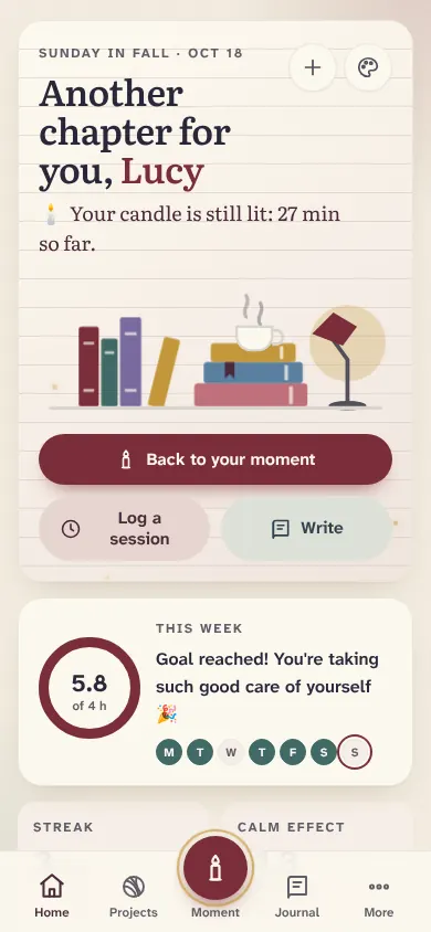 The home screen with the Library theme