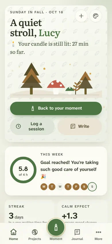 The home screen with the Forest and moss theme
