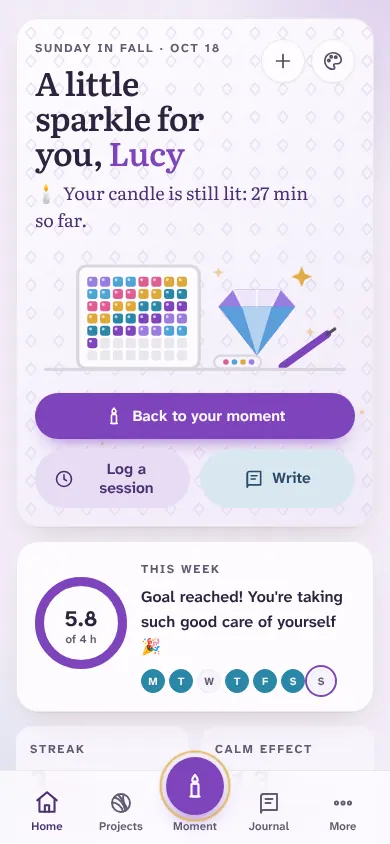 The home screen with the Diamond painting theme