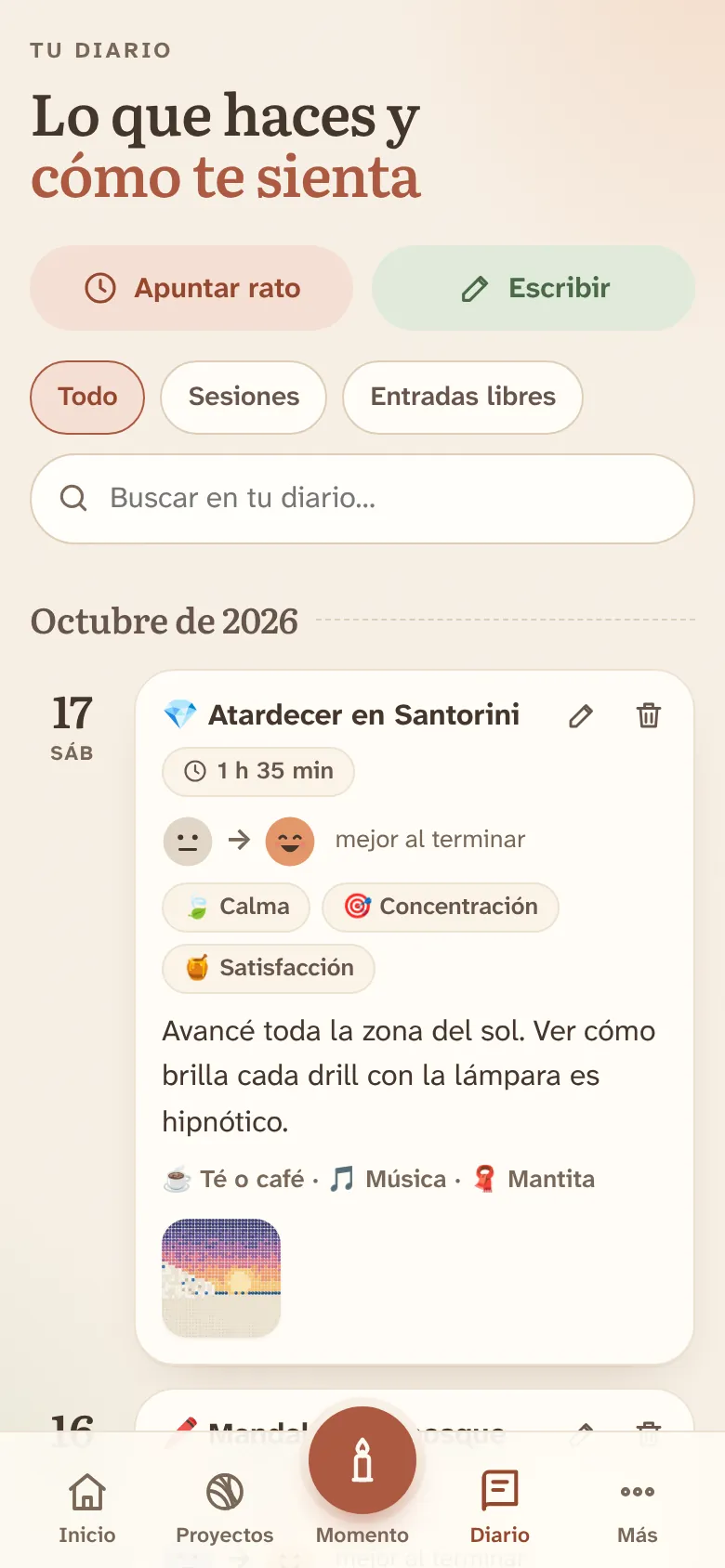 El diario con un rato de Diamond Painting, emociones y una foto