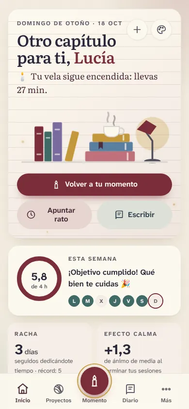 La pantalla de inicio con el ambiente Biblioteca