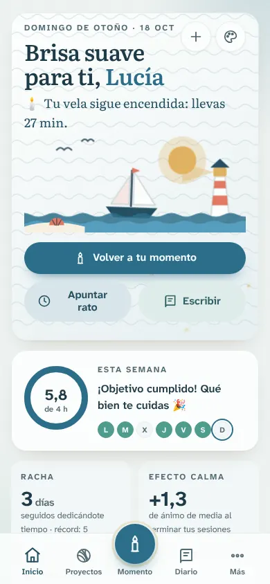 La pantalla de inicio con el ambiente Brisa marina