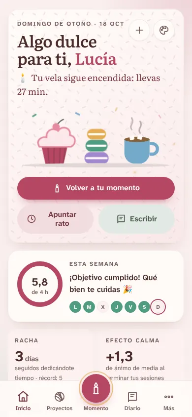 La pantalla de inicio con el ambiente Pastelería