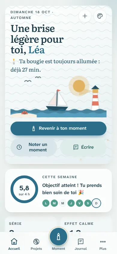 L’écran d’accueil avec l’ambiance Brise marine