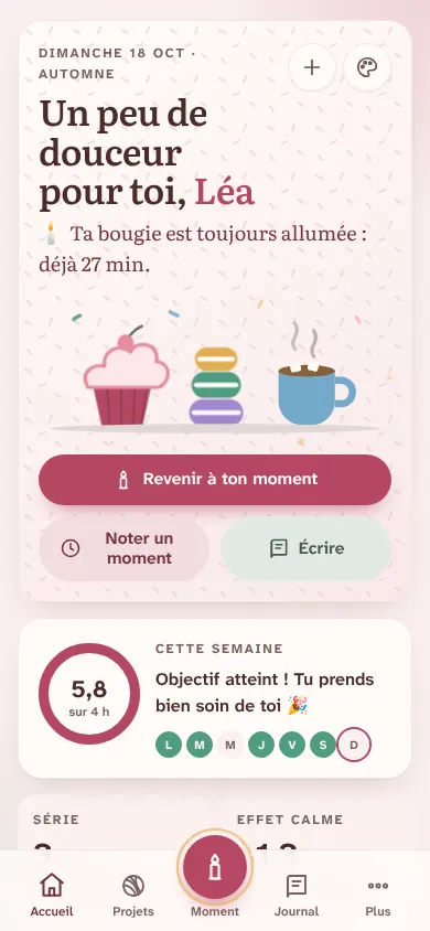 L’écran d’accueil avec l’ambiance Pâtisserie