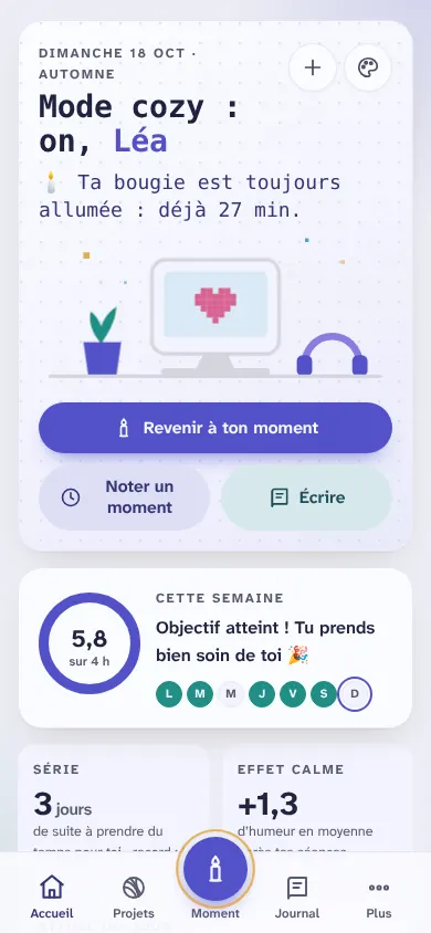 L’écran d’accueil avec l’ambiance Pixel et néon